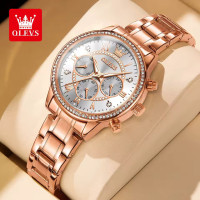OLEVS TY715 Diamond Luxury Elegant Quartz Watch For Women Roman Scale Chronograph Ladies Wristwatch Stainless Steel Dress Watch - White & RoseGold
